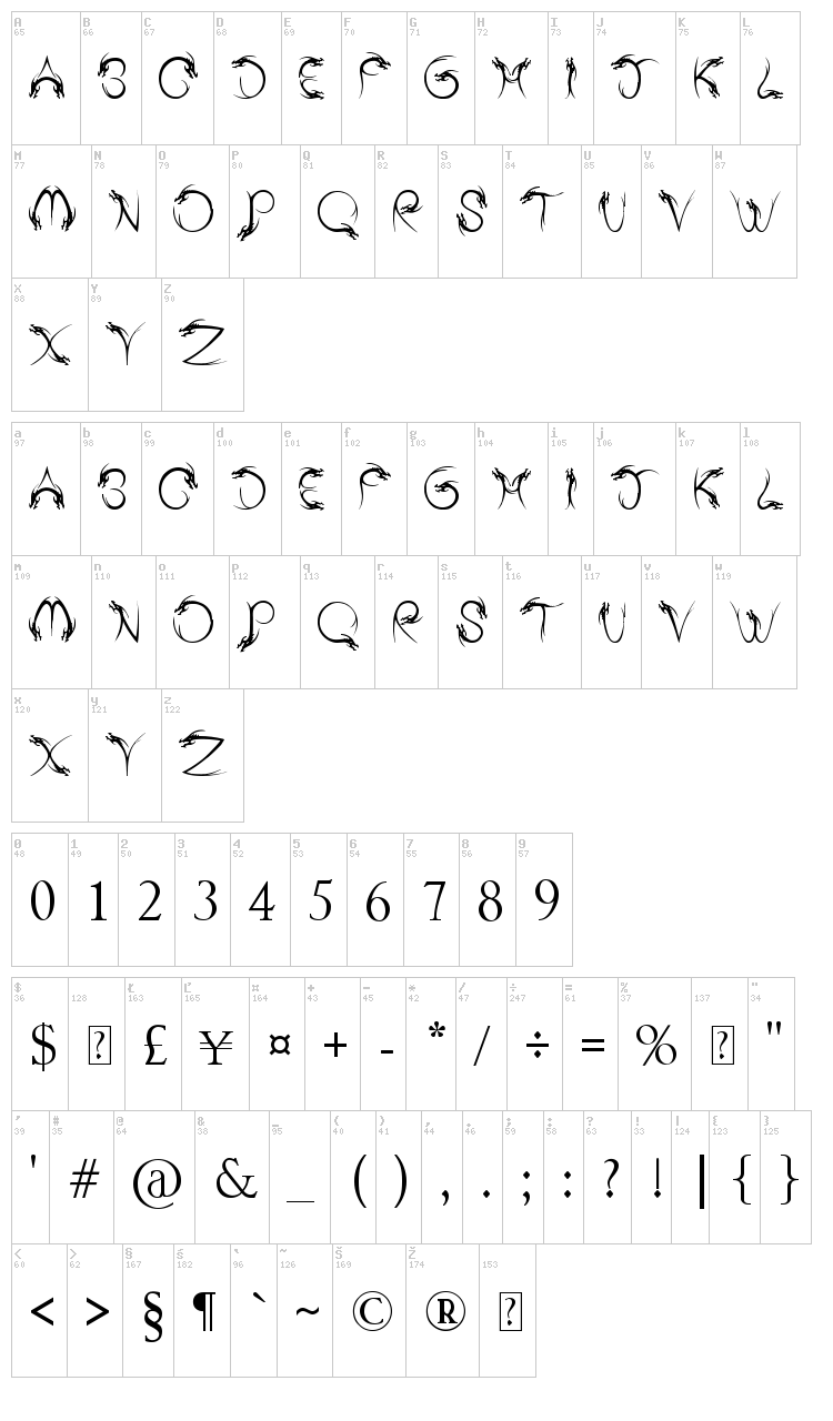 Tribal Dragon font map